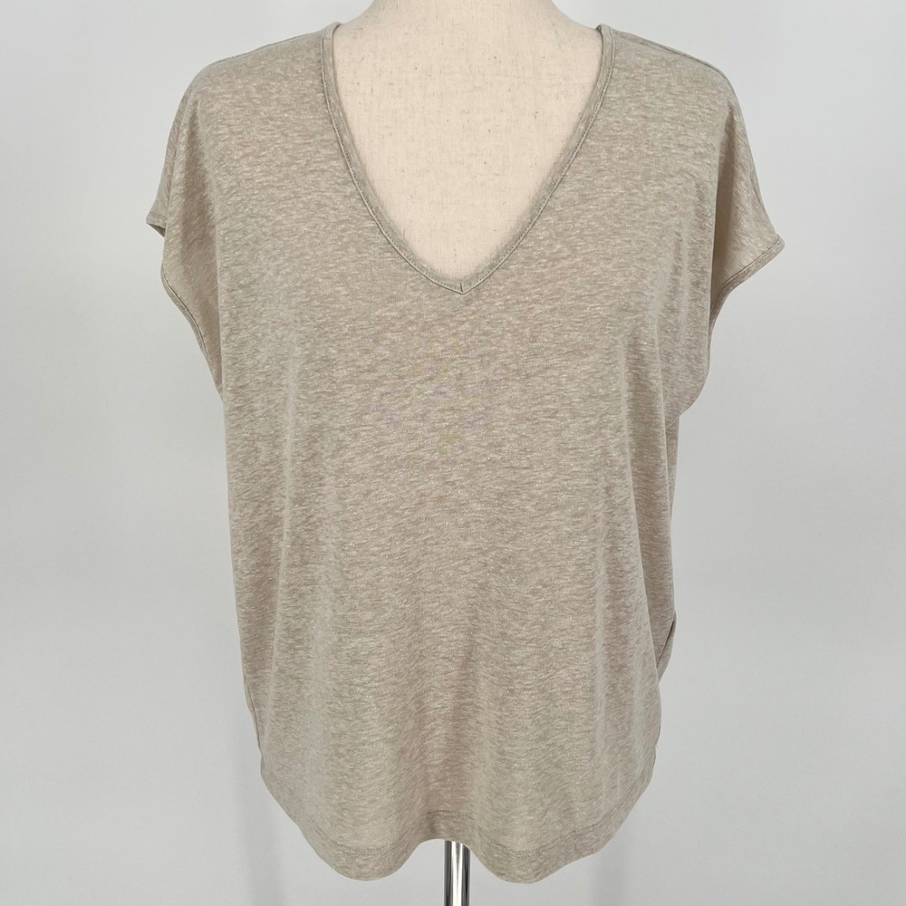 Banana Republic Womens Linen Blend V-Neck Short Sleeve Top Beige Size M Pullover